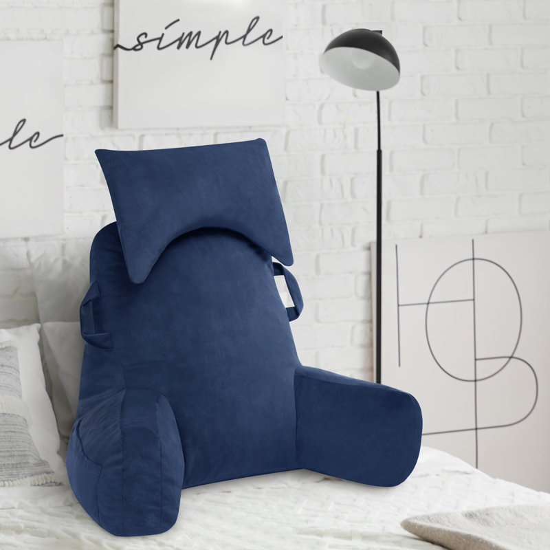 Comfy - Coussin à haut dossier avec appui-tête et poches, Bleu