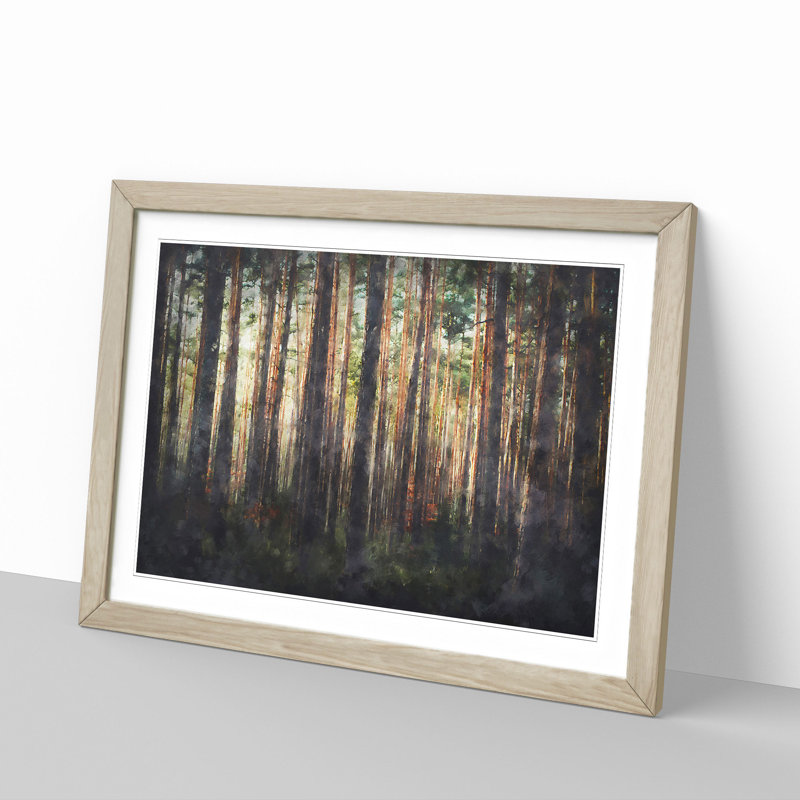 Pine Tree Forest In Spring - Single Picture Frame Print on MDF, 24cm H x 33cm W x 2cm D, Oak