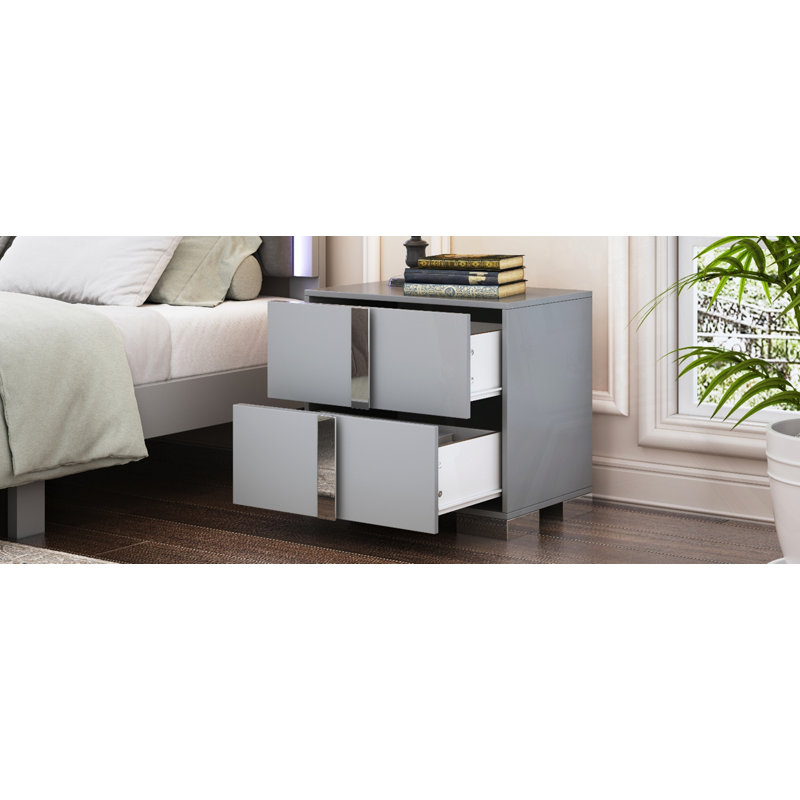 Table de chevet élégante avec 2 tiroirs, Gris
