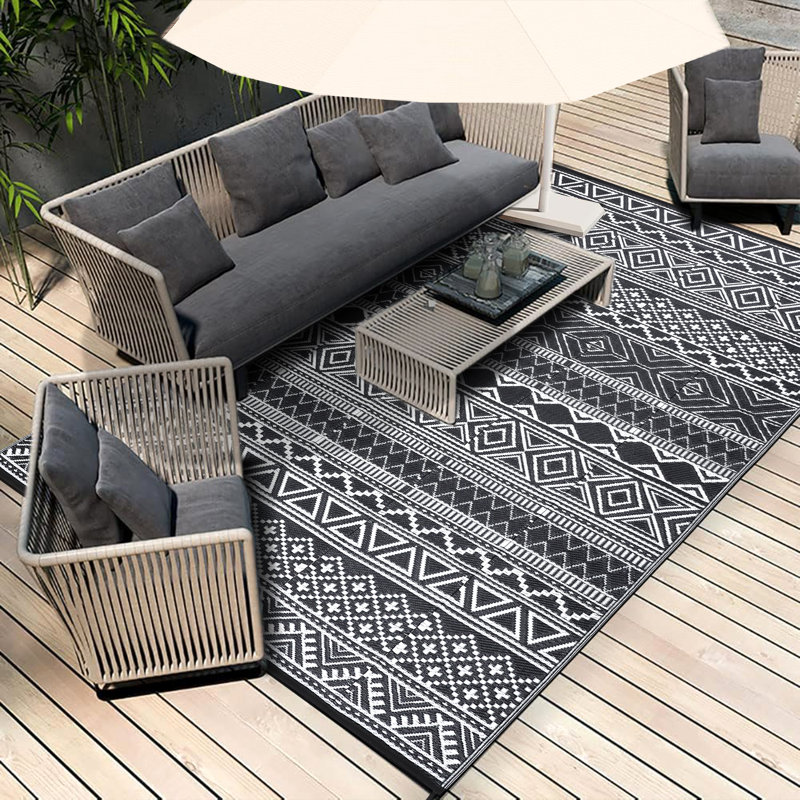 Boho Outdoor Mats Plastic Straw Rug Waterproof Vintage Washable Outdoor Rug for Garden Backyard Picnic Camping RV Deck Beach Trailer