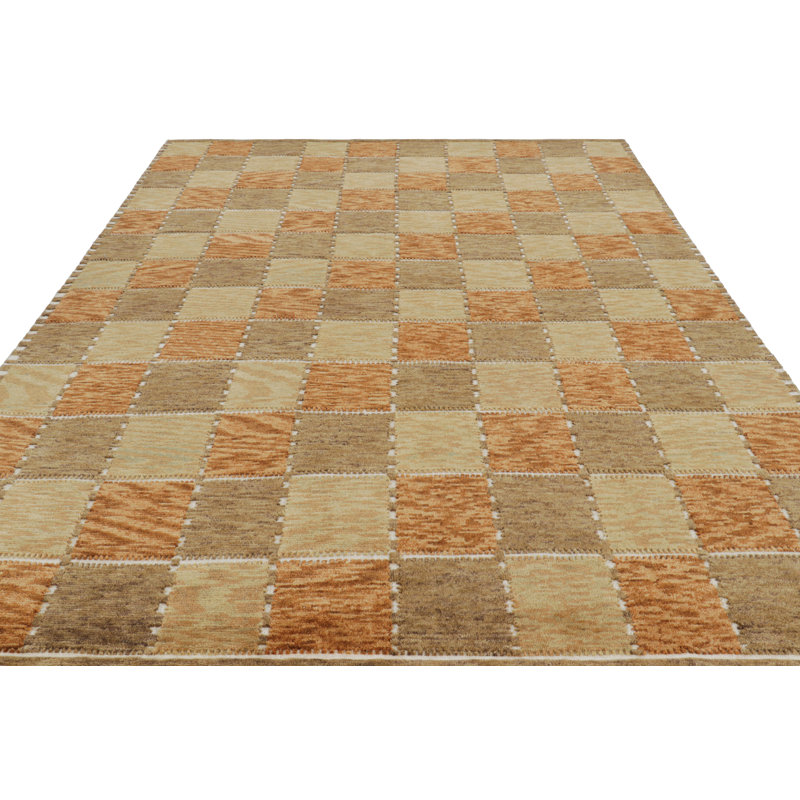 Rug & Kilim’S Scandinavian Style Rug In Beige-Brown And Rust Geometric Pattern, Rectangle 9'1" x 11'11"