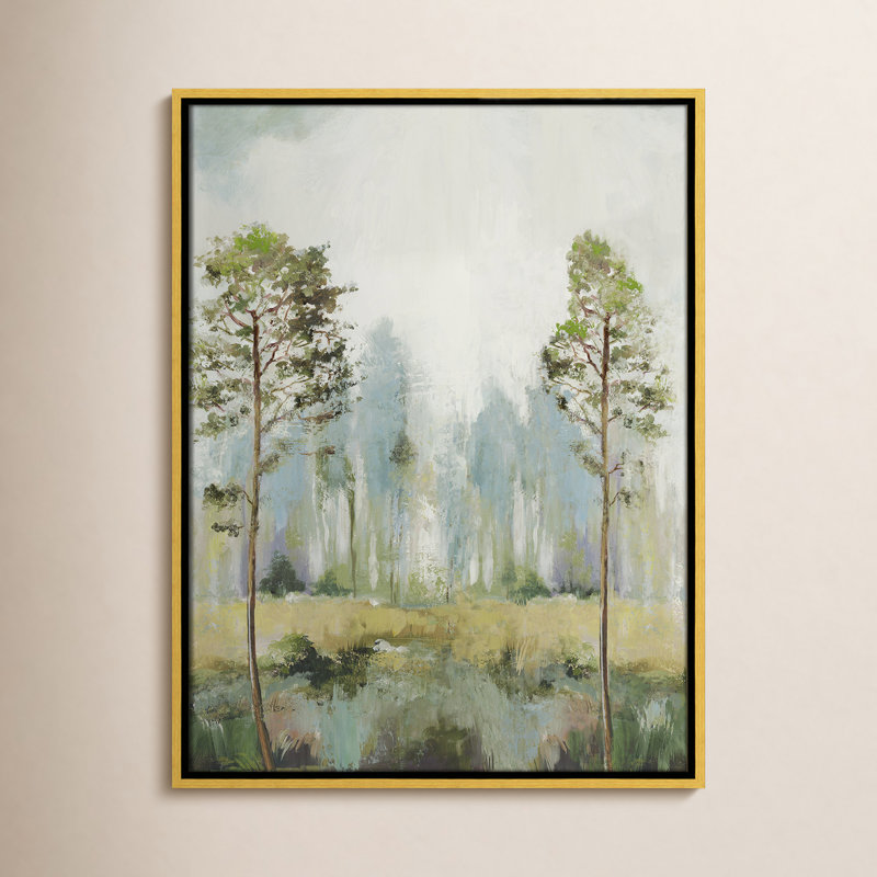«Teton Tall Green Trees II» par Teton Pearce - reproduction encadrée sur toile, H 25,5 po x l 19,5 po, Doré