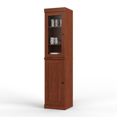 Jaylena 100% Solid Wood 16.5" Pantry Utility Storage Cabinet with Solid, Clear Glass Doors and Adjustable Shelves