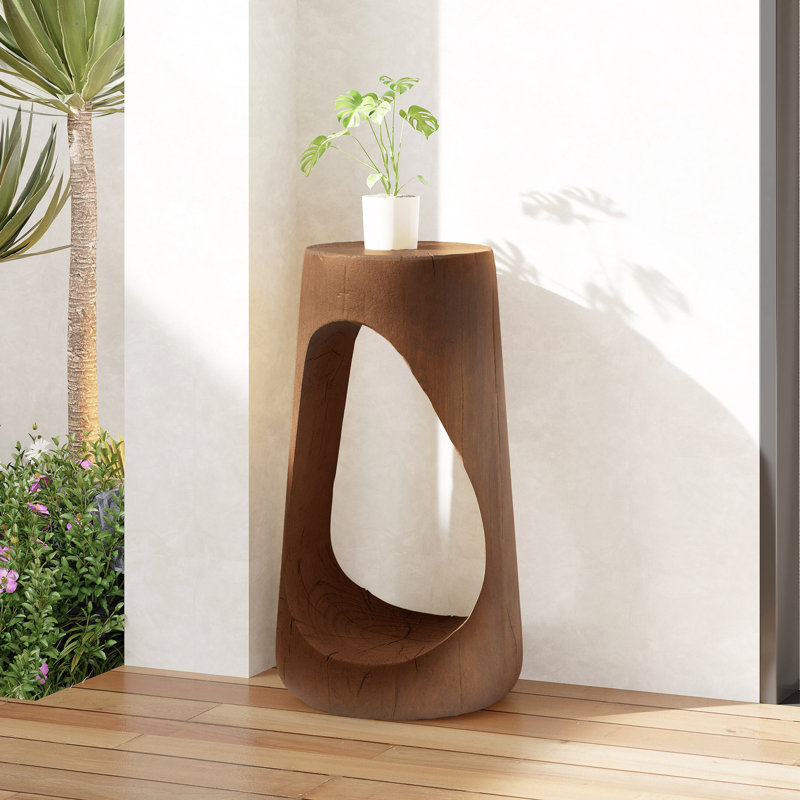 Table d'appoint d'extérieur, table de bout à conception creuse, tabouret de jardin pour patio, table d'appoint décorative pour terrasse de balcon sur la plage, béton léger, texture semblable au bois