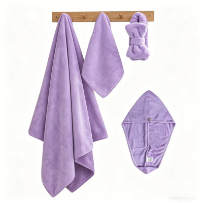 Ensemble de salle de bain 4 pièces : serviette de bain, serviette pour les mains, turban pour les cheveux et bandeau pour un usage quotidien