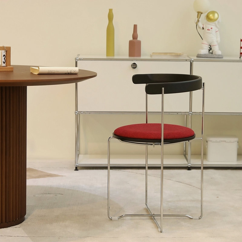 Chaise pliante au design moderne, structure en chrome avec dossier en bois, rembourrée pour les chaises de cuisine du salon, 1 pièce (rouge - 1 pièce)