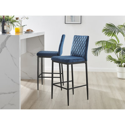 Kenesaw Luxury Breakfast Bar Stool in Quilted Design Velvet Black Leg - Modern Chic Kitchen