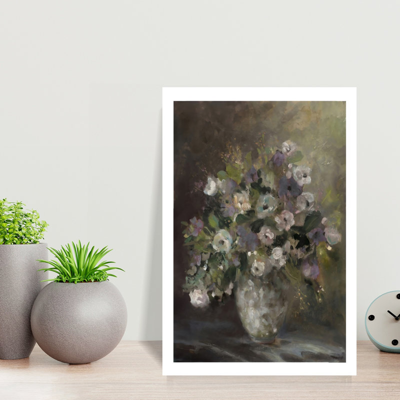 Moonglow, art floral abstrait contemporain délicat, nature, H 18 po x l 12 po