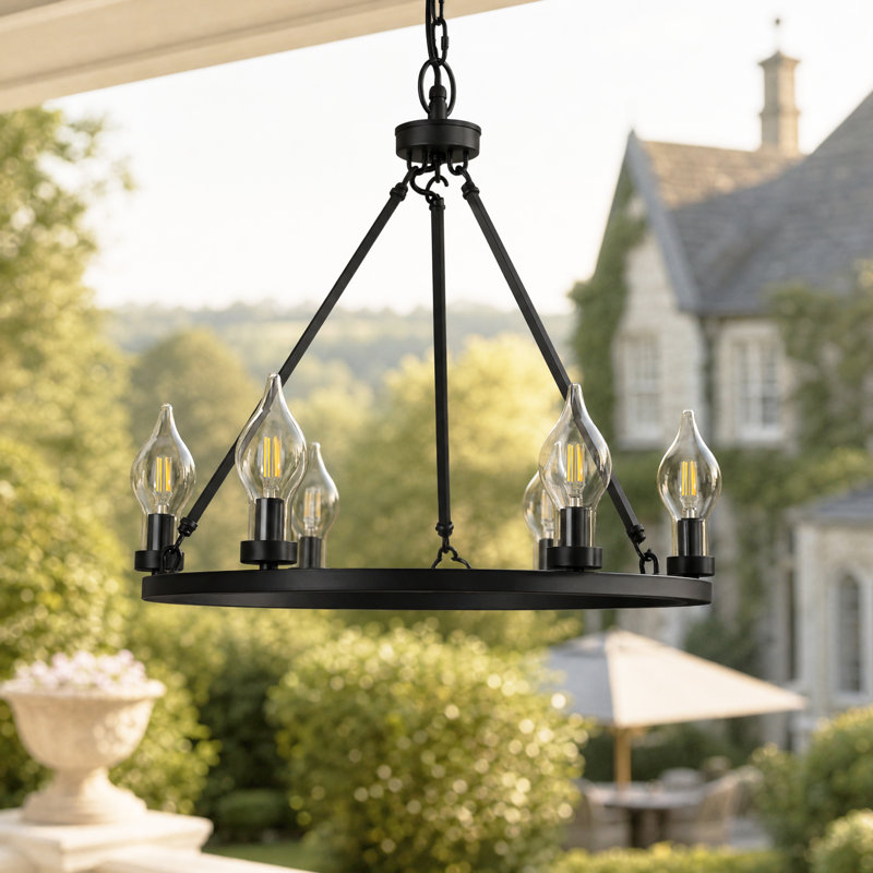 Lustre d'extérieur 24 pouces à 6 lumières en satin noir à brancher