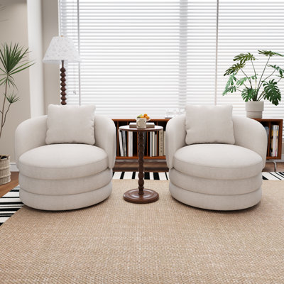 30"w Chenille  Swivel Barrel Accent Chair  Set Of 2 without Table 