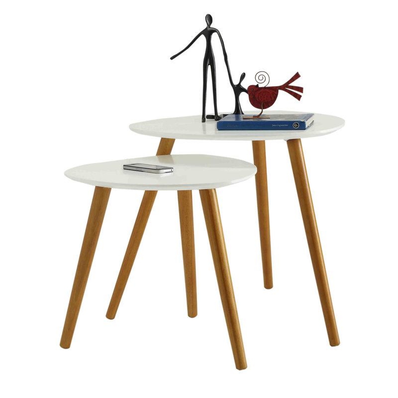 Amethist Nesting End Table, White/Natural