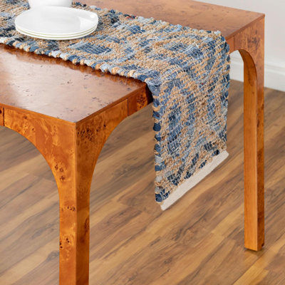 Tapis bleu marine / brun en jute / coton tissé à plat à la main Johnnesha