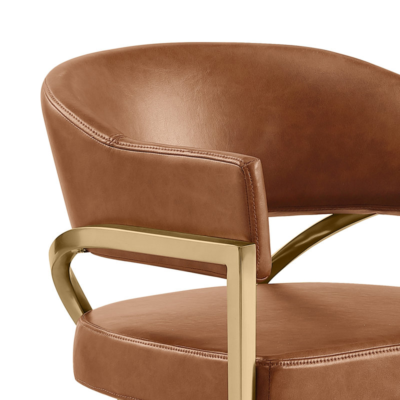 Ensemble de salle à manger en marbre blanc Grand avec chaises d'appoint Leathaire, 9 pièces : table, 8 chaises, Caramel