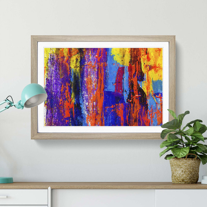 Abstract Vol.475 by S.Johnson - Single Picture Frame Painting, 33cm H x 45cm W x 2cm D, Oak Framed