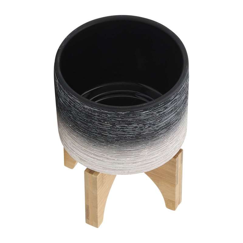 Pot à fleurs en céramique sur support en bois 5 po