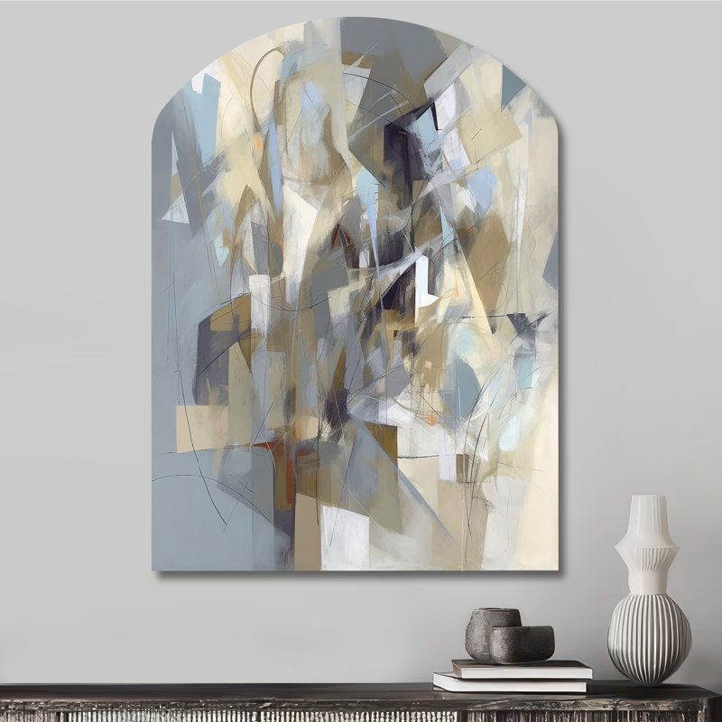 Beige et gris «Unounded Creativité III», art abstrait en métal, sculpture murale asymétrique, H 34 po x l 25 po