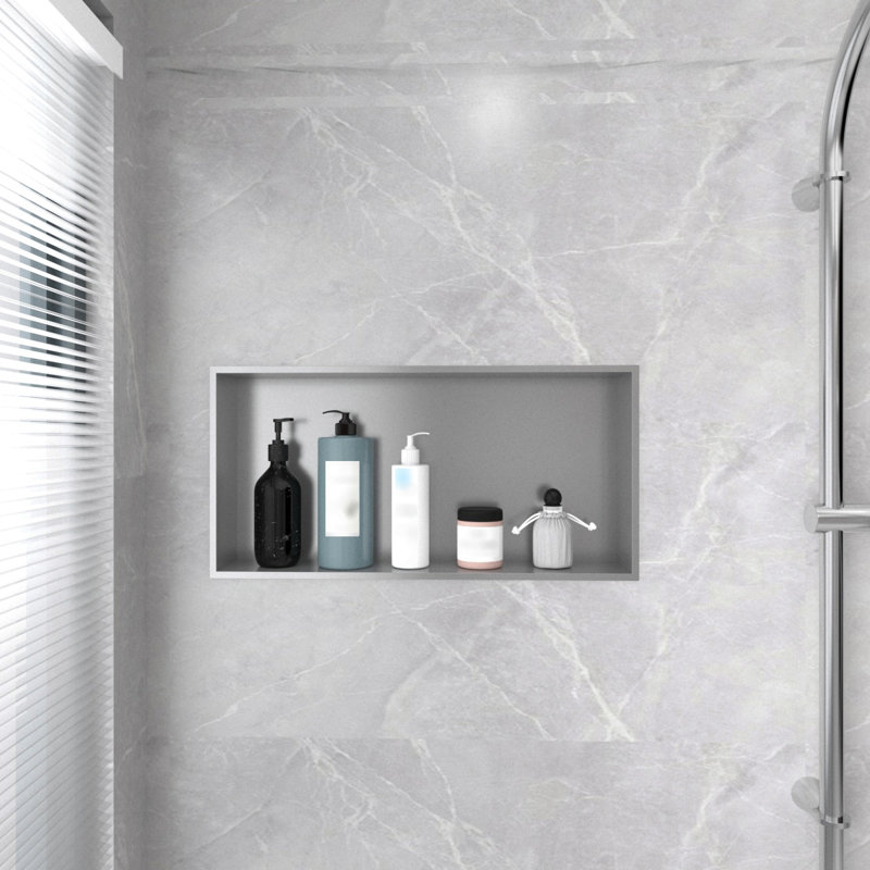 Recessed Shower Niche Stainless Steel Shower Storage, Light Gray, 10cm H x 61cm W x 30.5cm D