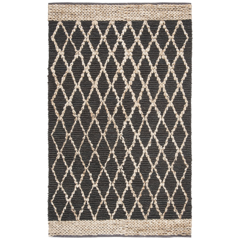 Alderson Natural Fiber Hand Loomed Jute/Cotton Geometric Rug in Charcoal, Rectangle 4' x 6'