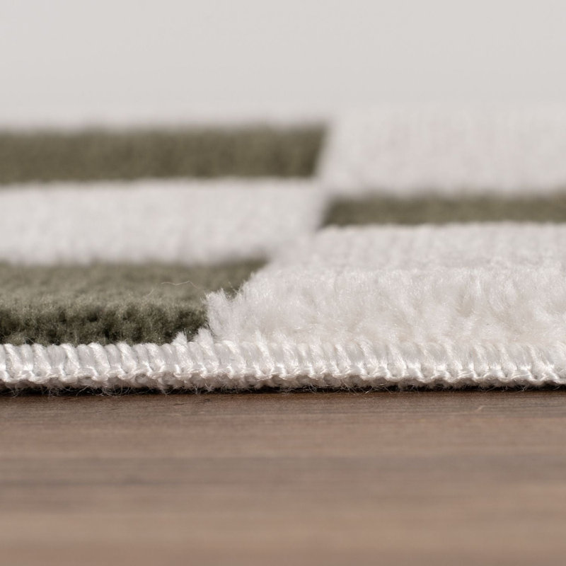 Loft Modern Checkerboard Living Room Area Rug and Runner Soft Pile, Rectangle 80 x 150 cm, Green/Ivory