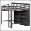 Lit mezzanine avec tablettes de rangement ouvertes et échelle intégrée, parfait pour maximiser l'espace dans les petites pièces et les dortoirs
