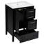 Meuble-lavabo de 24 po d'inspiration rétro noire avec lavabo en céramique pré-percé, solutions de rangement à fermeture en douceur et poignées en métal rétro style autoportant pour lavabo nécessitant peu d'entretien-207393989