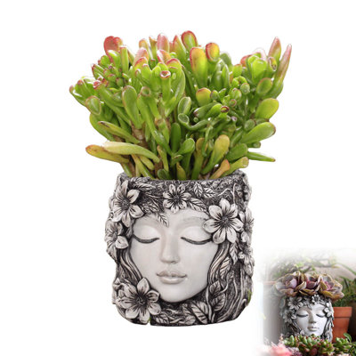 Flower-shaped Resin Planters With Floral And Face Designs Outdoor Home Decor Garden And Table Top Planters