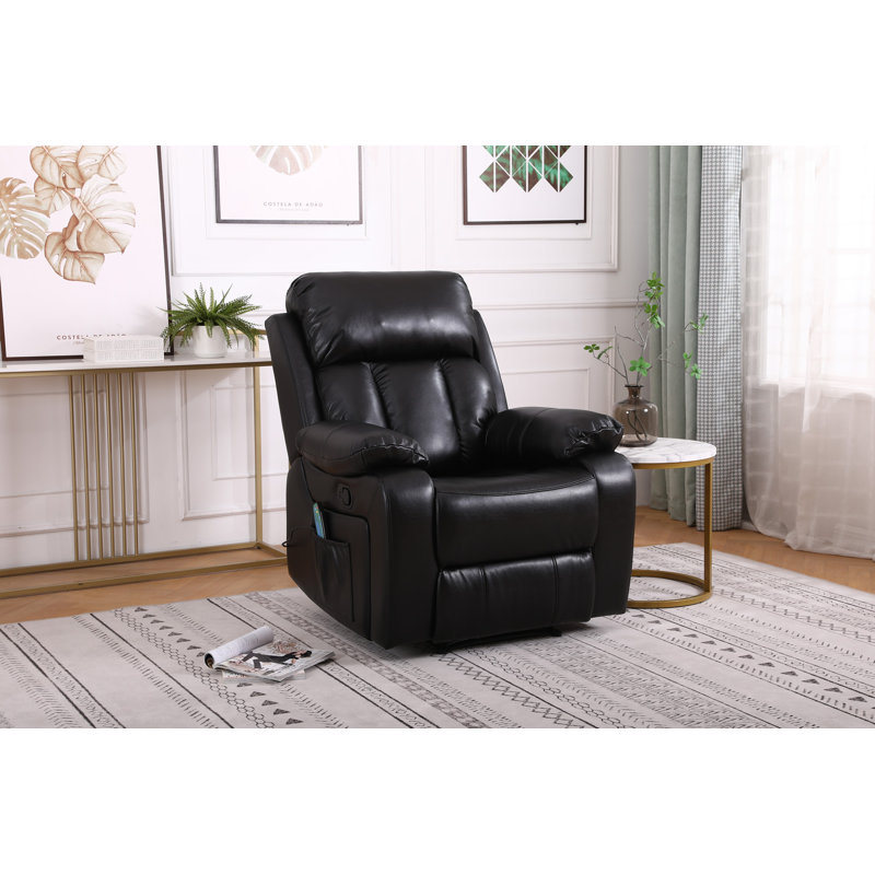 Analiha 91cm Wide Wing Chair Recliner, Black Leather Match