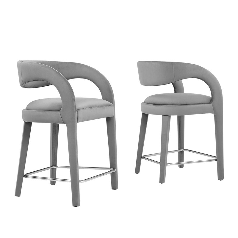 Modway Pinnacle Upholstered Stool, Counter Stool (24.5" Seat Height), Silver, Gray