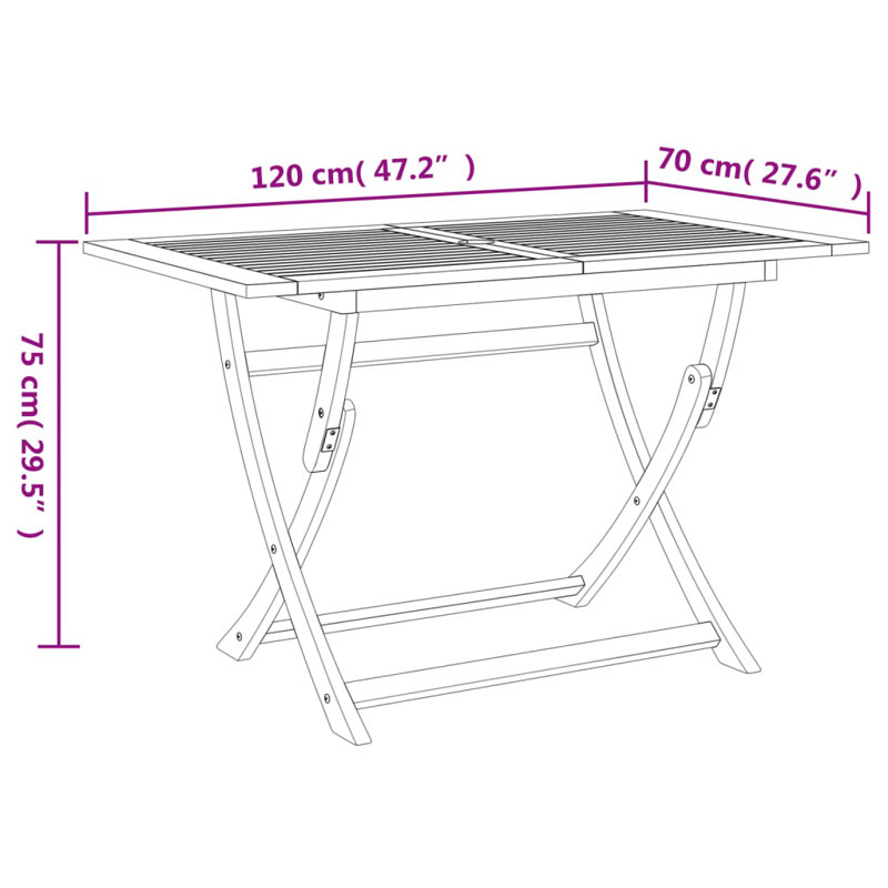 Quinton Rectangular Folding Outdoor Dining Table , cm W cm D, 75cm H x 120cm W x 70cm D