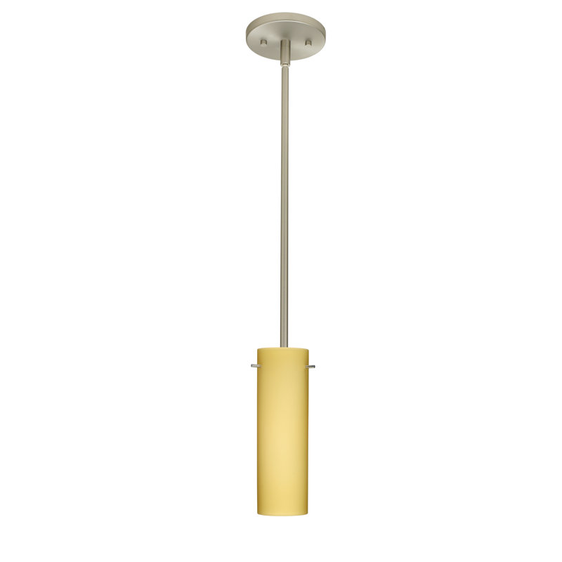 Luminaire suspendu à cylindre simple 1 lumières Marunouchi, Opale matte, Incandescent, Nickel satiné