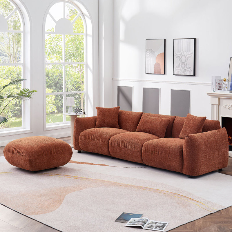 Canapé 3 places avec repose-pieds rembourré Modern Modern Mid Century Couch