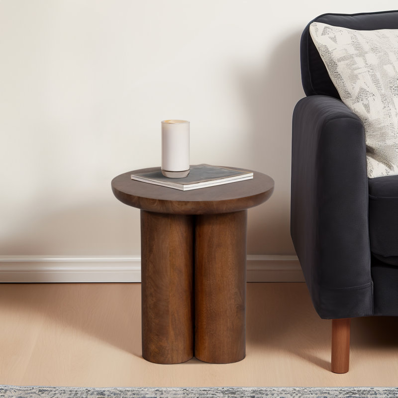 Natural Wood Round Side Table for Home Decor - Modern Sculptural Accent Table for Living Room, Bedroom, Functional Narrow End Table Design - 18"