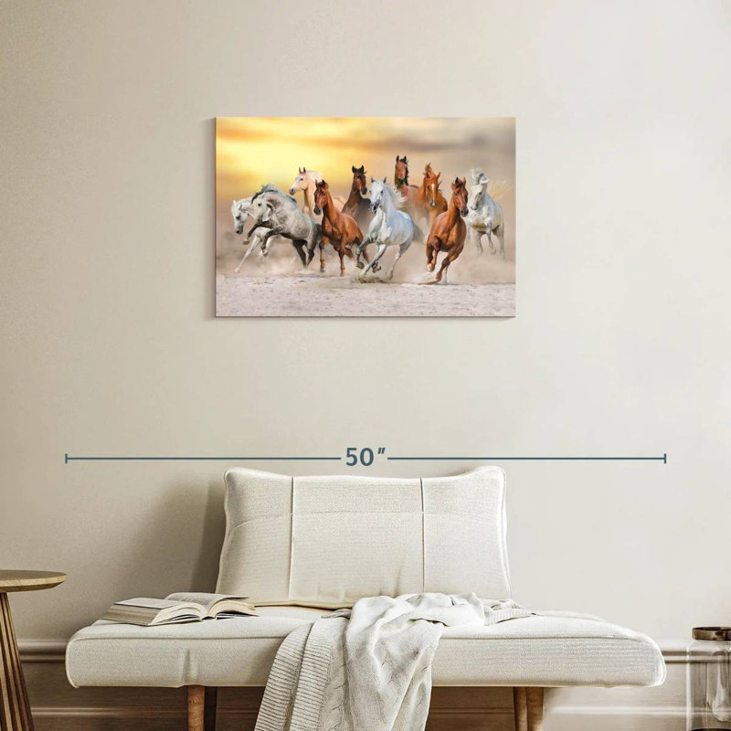 Foule de chevaux au galop, H 20 po x l 30 po