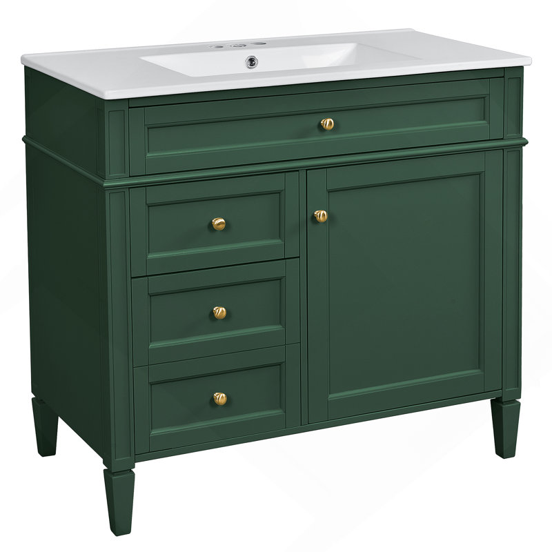Meuble-lavabo de salle de bain 30 po avec lavabo supérieur, meuble-lavabo moderne avec 2 tiroirs et tiroir basculant, meuble-lavabo simple