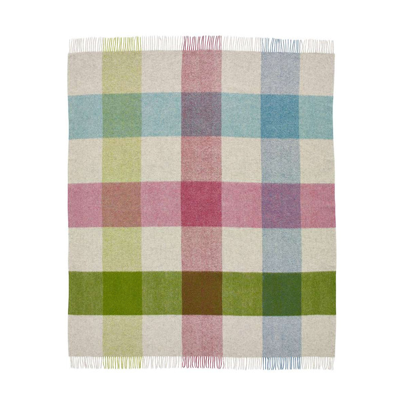 Shetland Wool Throw/Blankets Hand Woven Blanket, Blue/Green/Ivory/red Geometric
