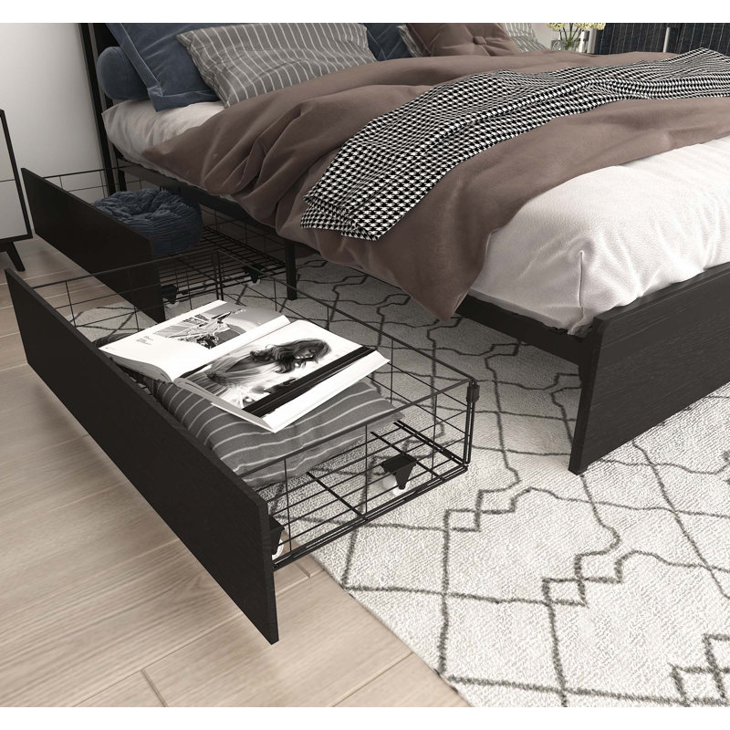 Très grande base de lit, tête de lit avec station de charge, Noir
