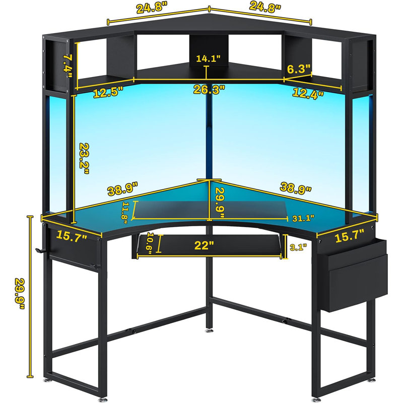 Athelia Corner Metal Base Computer Desk, Black