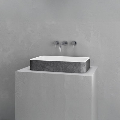 Lavabo de salle de bain mural rectangulaire en béton surélevé gris / blanc L 39,4 po x l 18,9 po Vast Studio