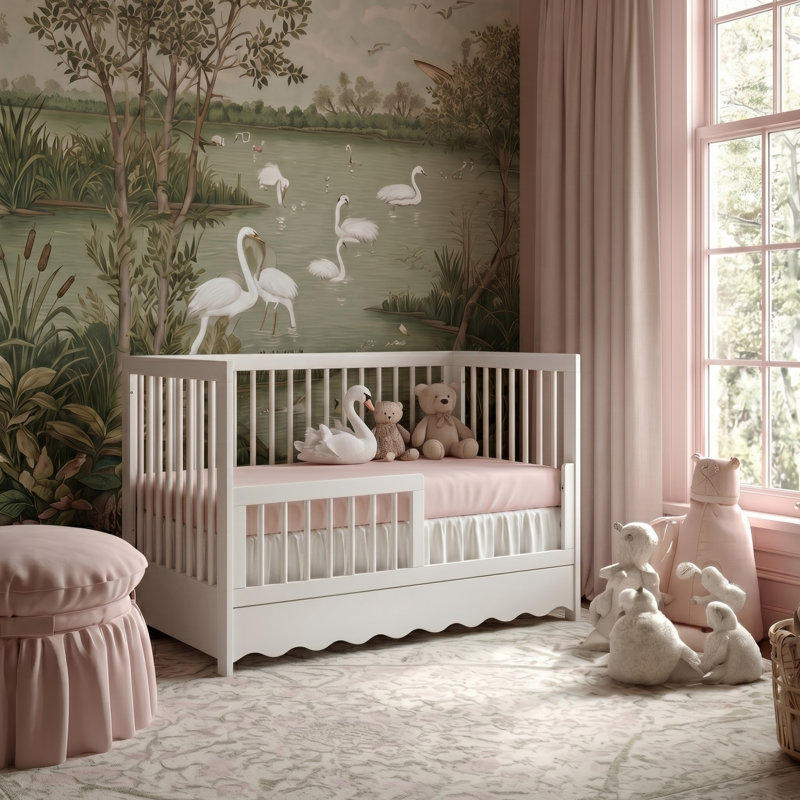 Lit de bébé avec pieds en bois massif avec rangement Aiago , White