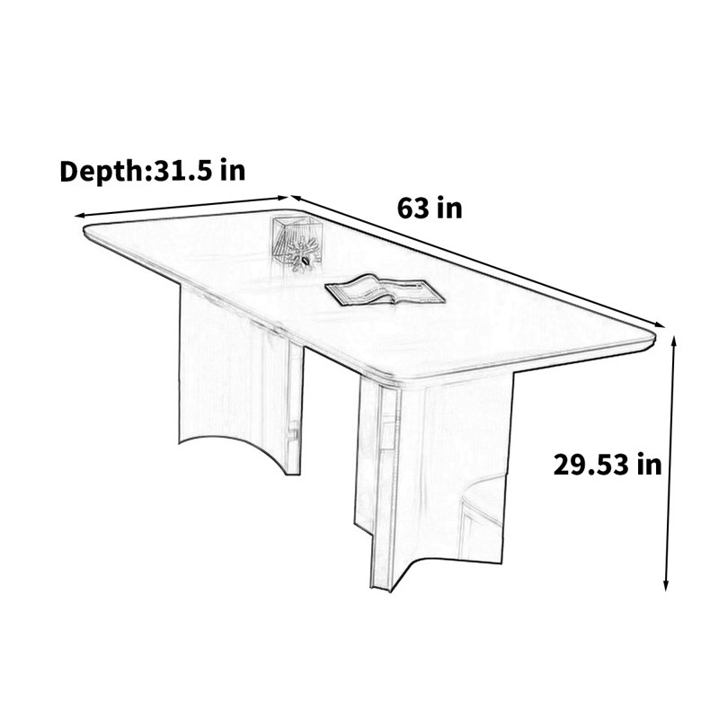 Table rectangulaire légère et moderne, H 29,53 po x L 63 po x l 31,5 po