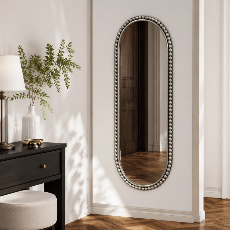 Iron Art Oval Retro Mirror, Antique Effect,Wall Hanging,Suitable For Living Room,Bedroom, Entrance, Silver