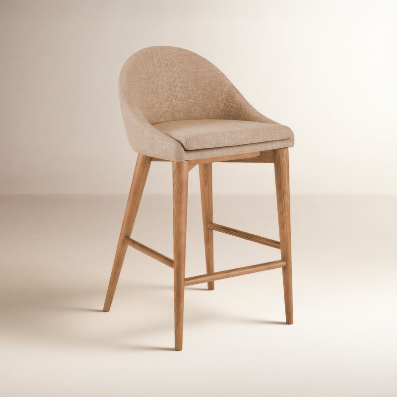 Tabouret de comptoir et de bar Prescott, Brun clair, Tabouret de comptoir (siège d'une hauteur de 26,4, Noyer brun