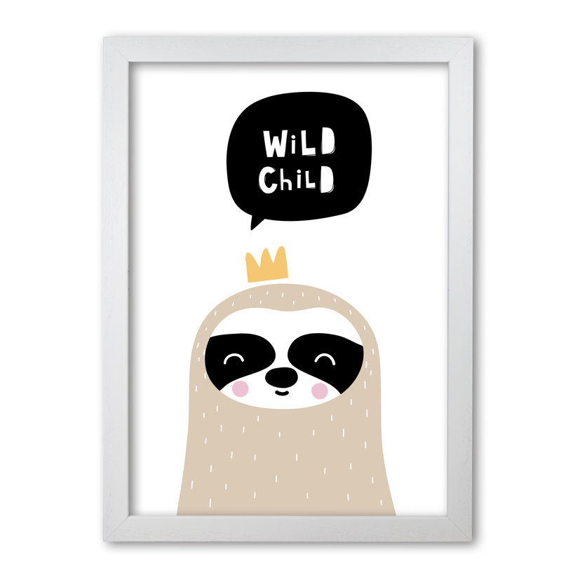 Wild Child Sloth - Print, 42 cm H x 30 cm W x 5 cm D, White Grain Frame