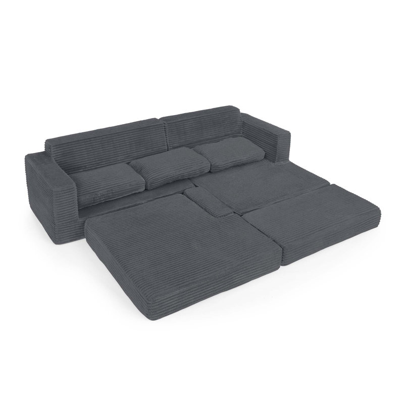 Canapé modulaire polyvalent avec fonction de lit transformable et housse en velours côtelé, Gris