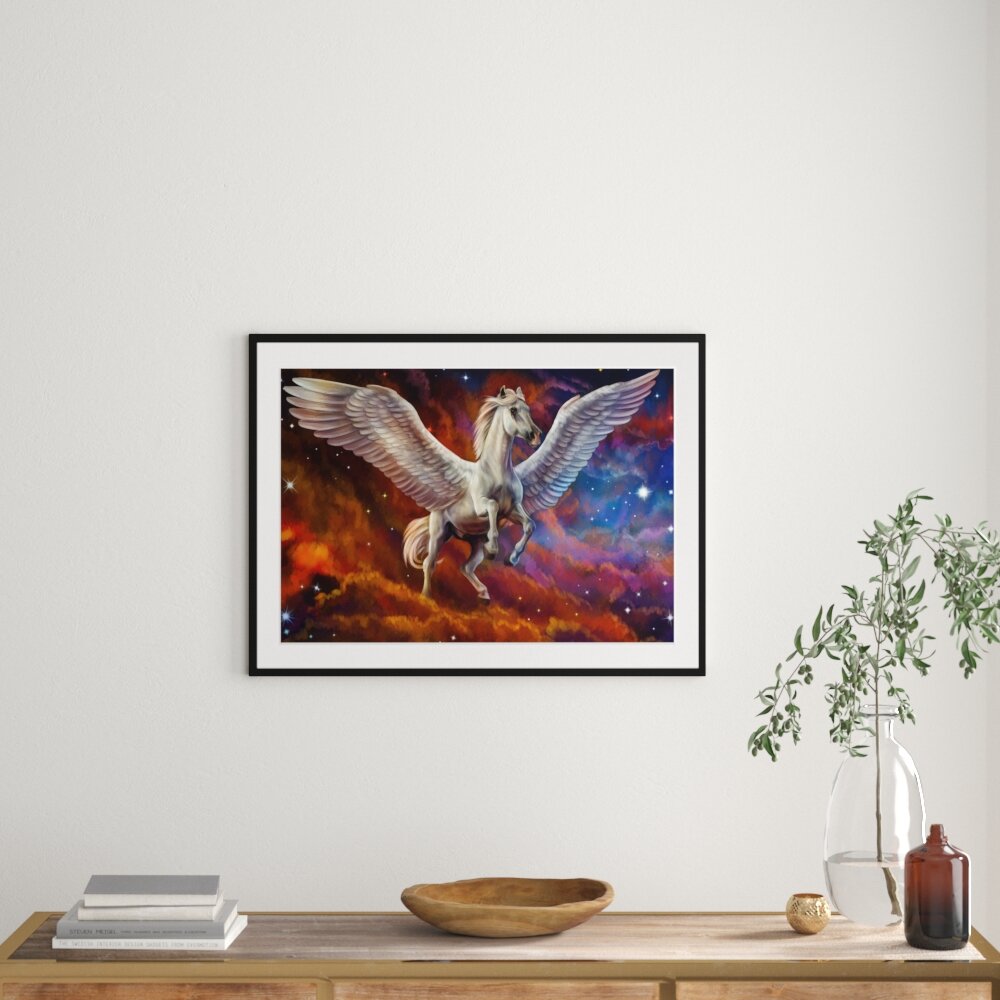 Gerahmtes Poster Weißer Pegasus mit Engelsflügel