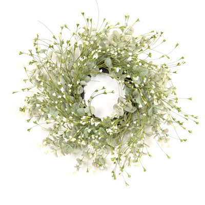 24" Artificial Farmhouse Blossom Cluster Greenery Eucalyptus Spring Summer Wildflower Floral Front Door Wreath