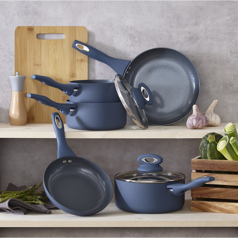 17 Stories Amatallah 5 Piece Aluminium Non Stick Cookware Set, Blue