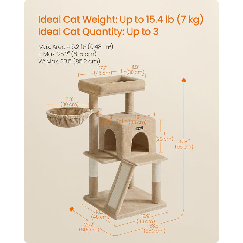 96cm H Cat Tree, Light Brown