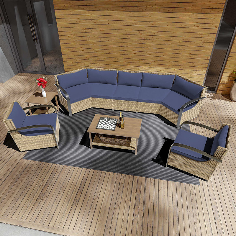 7-Person Sectional Seating Group with Cushions, Blue