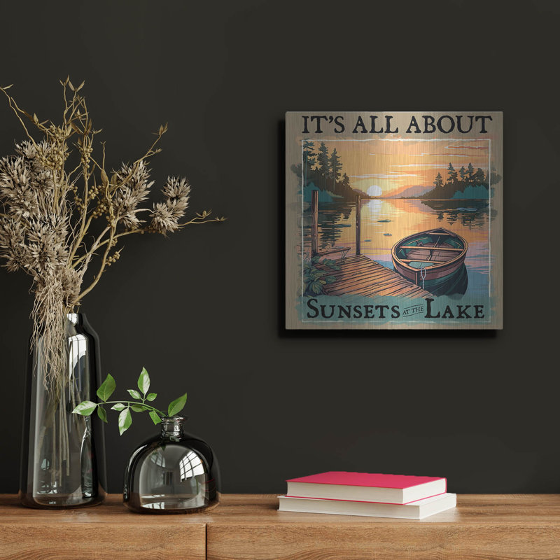  «Sunsets At The Lake» par Jim Baldwin, art mural en métal, 12 po x 12 po, H 12 po x l 12 po